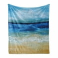 thumbnail image 1 of Art Soft Flannel Fleece Throw Blanket, Tropical Sandy Beach Pure Waves Tranquil Ocean Under Clouds Summer Scenery, Cozy Plush for Indoor and Outdoor Use, 70" x 90", Navy Blue Pale Brown, by Ambesonne, 1 of 6