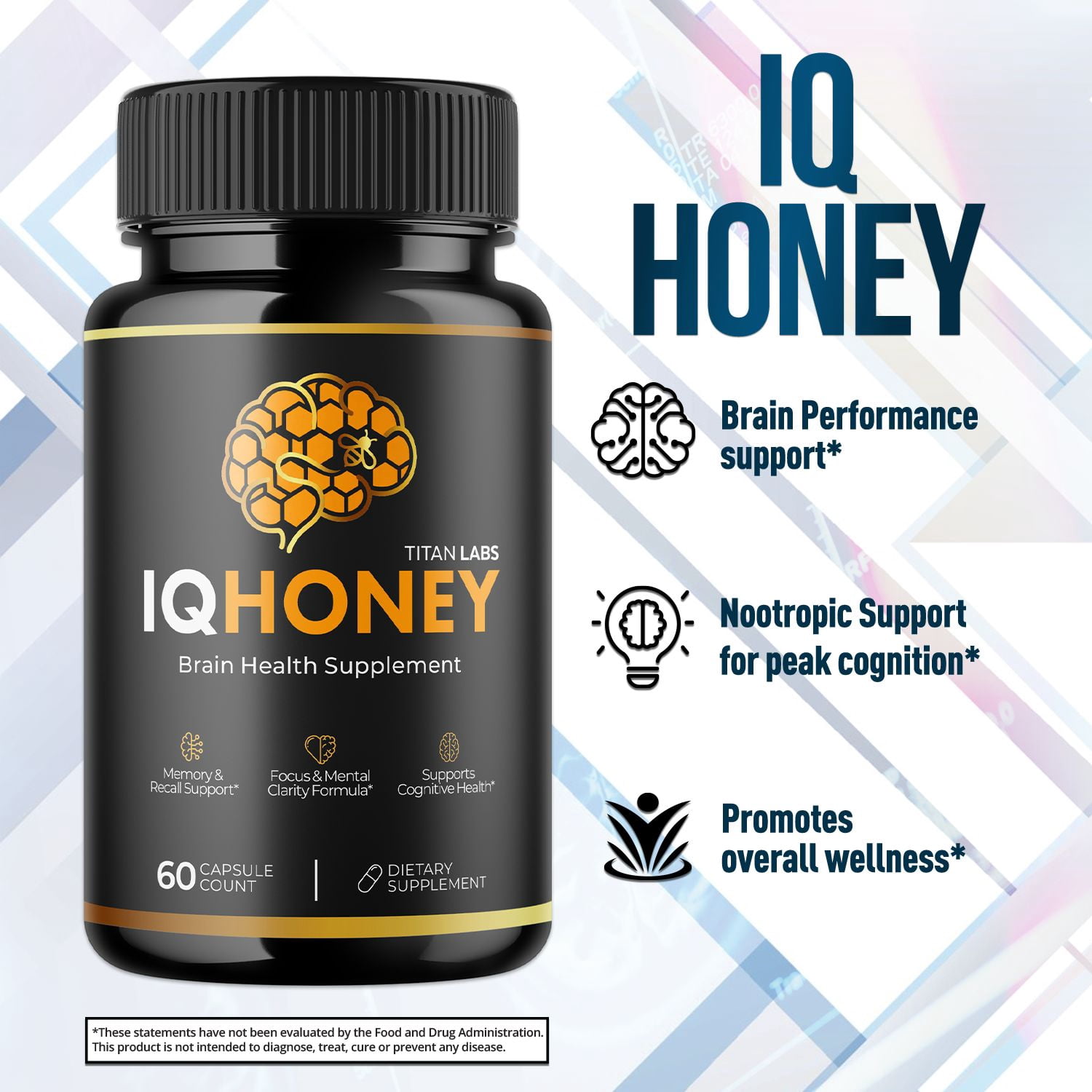 IQ Honey Advanced Brain Support Formula Supplement IQHoney 180 Capsules