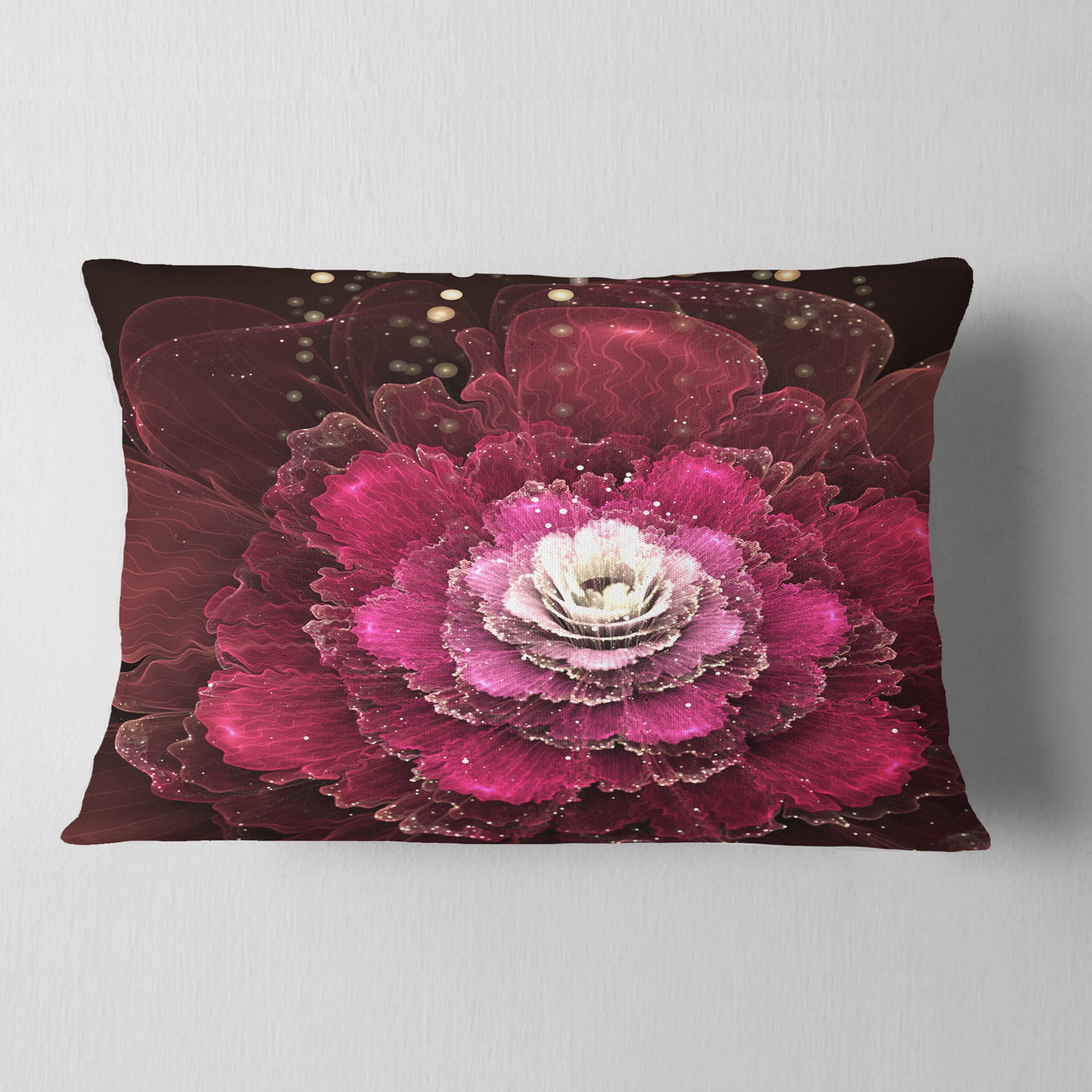 Designart Fractal Red Rose Flower - Floral Throw Pillow - 12x20