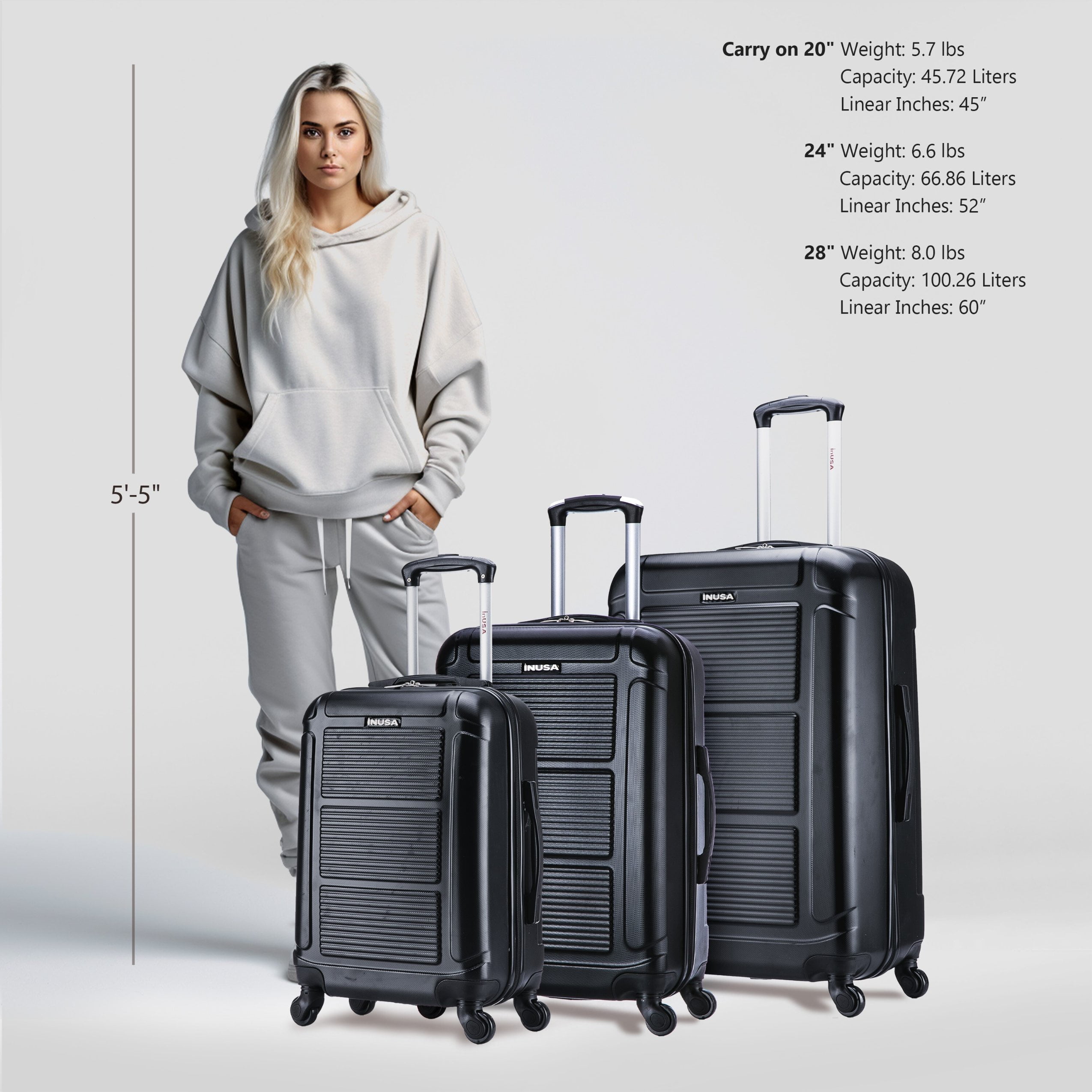 InUSA Pilot 3-Piece Hardside Luggage Sets with Spinner Wheels