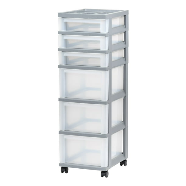 IRIS USA, 6Drawer Plastic Storage Cart with Organizer Top & Wheels