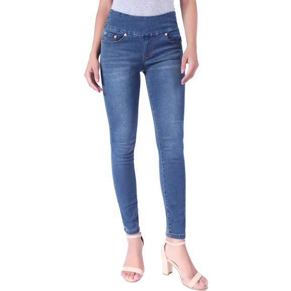 BodiLover, Women's, Stretchy Comfy Shaping Pull On Skinny Denim Jeans, Denim Medium, 14