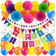 thumbnail image 1 of Decoraciones de cumpleaños, pancartas de cumpleaños, decoraciones para fiestas, 35 piezas en pancartas de feliz cumpleaños, pompones, pancartas triangulares, guirnaldas, remolinos colgantes y globos, 1 of 1