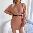 thumbnail image 5 of Women's Sweater Dress Knit Dress Long Sleeve Solid Color Plaid Base Layer Casual Winter Dress for Loungewear,Watermelon Red,S, 5 of 9