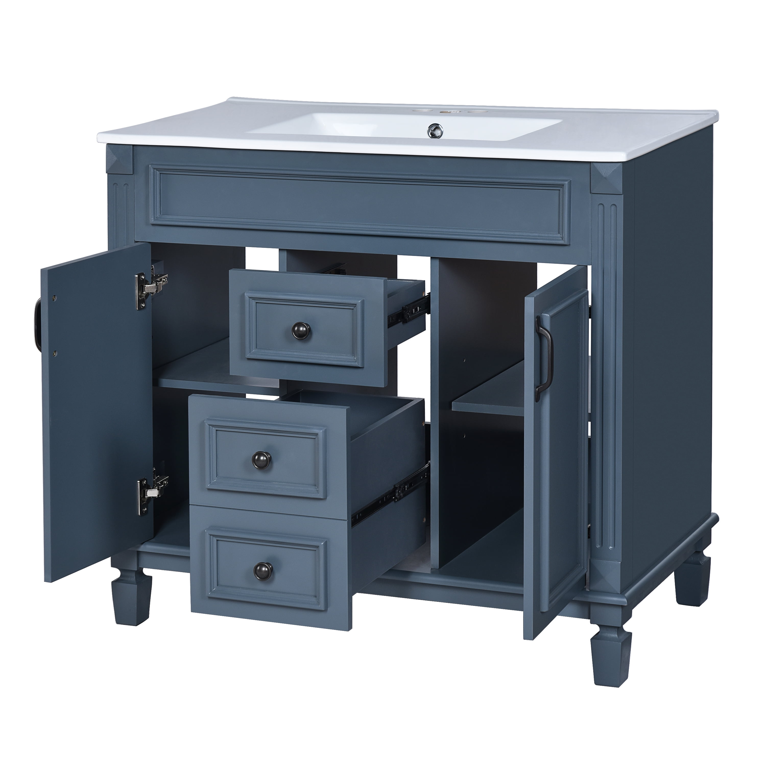 EUROCO 36" Bathroom Vanity with Top Sink, Royal Blue Mirror Cabinet, Modern Bathroom Storage Cabinet with 2 Soft Closing Doors and 2 Drawers, Single Sink Bathroom Vanity