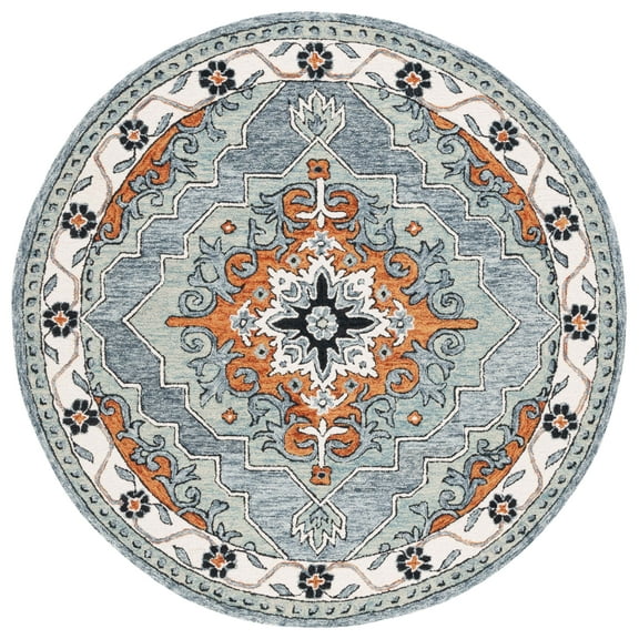 SAFAVIEH Metro Emmeline Medallion Area Rug, Blue/Ivory, 6' x 6' Round