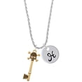 thumbnail image 1 of Delight Jewelry Goldtone Antiqued Beaded Skull Key Silvertone Script Initial Disc - H - Charm Necklace, 20"+3", 1 of 4