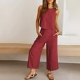 thumbnail image 4 of Gkeoshab Sweaters for Women Women's 2 Piece Outfits Casual Summer Sleeveless Tops and Long Lounge Sets With Pockets Wine M, 4 of 8