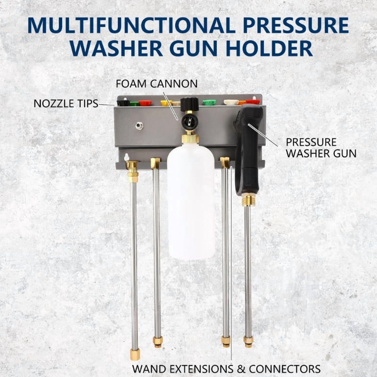 Large Capacity Pressure Washer Wall Mount Rack For Guns Foam Cannons And Nozzles Storage