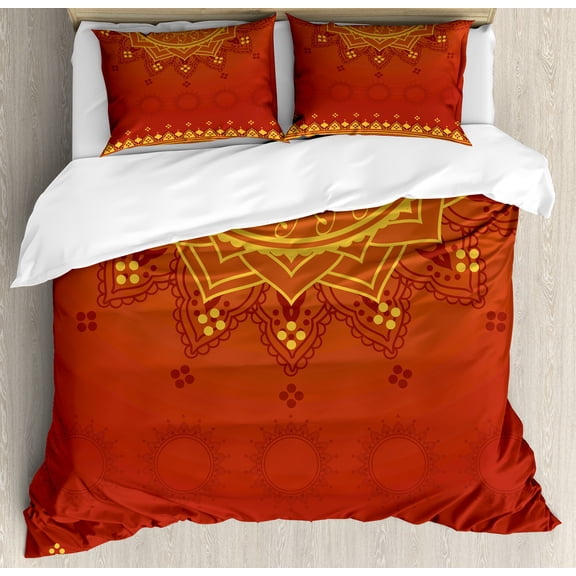 Ambesonne Leaf Duvet Cover Set, Traditional Saree, King, Marigold Orange
