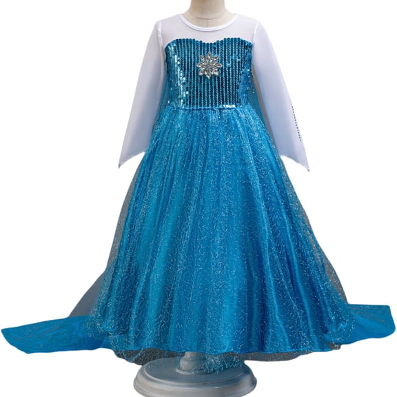 LOEL Girls Blue Princess Dress Fairy Queen Sequin Long-Sleeve Blue Dress Christmas Birthday Party Dress Up