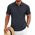 thumbnail image 2 of Bxsruta Men's Casual Textured Knit Polo Shirt Short Sleeve Button Front Breathable Solid Collared Pullover, 2 of 8