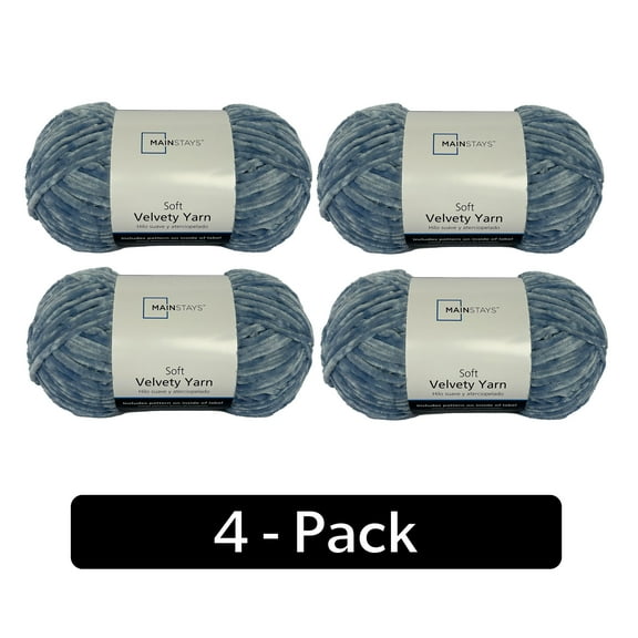 Mainstays Soft Velvety Yarn, 315 yd, Light Blue, 100% Polyester, Pack of 4
