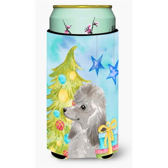 Grey Standard Poodle Christmas Tall Boys Beverage Insulator Hugger