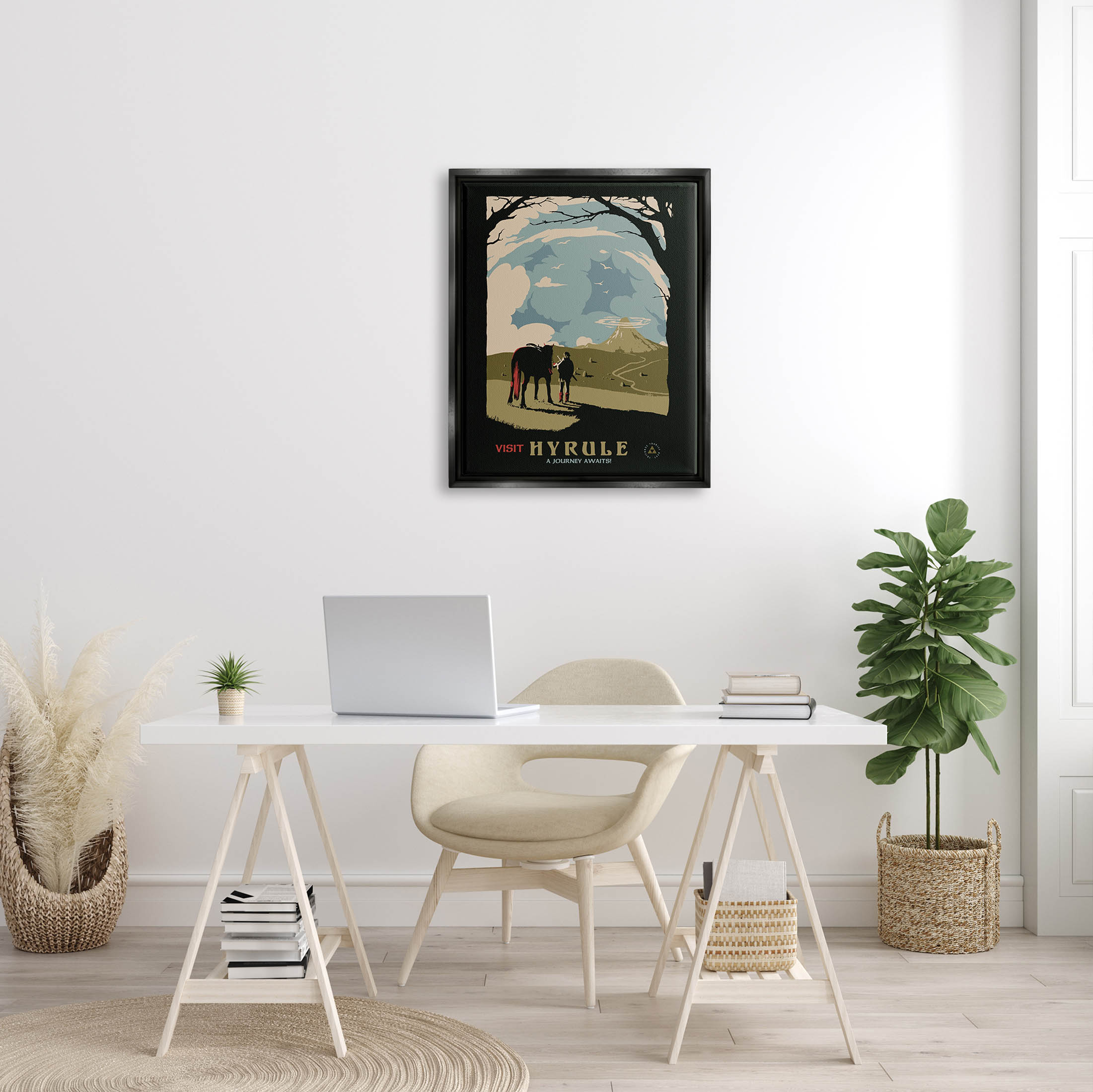 Stupell Industries Visit Hyrule Fantasy Wildlife Character Graphic Art Jet Black Floating Framed Canvas Print Wall Art, Design by Matheus Lopes Castro