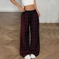 thumbnail image 2 of Bxsruta Women's Plaid Printed Elastic Waist Wide Leg Pants, Linen Blend for Casual Everyday Wear with Pockets, 2 of 8