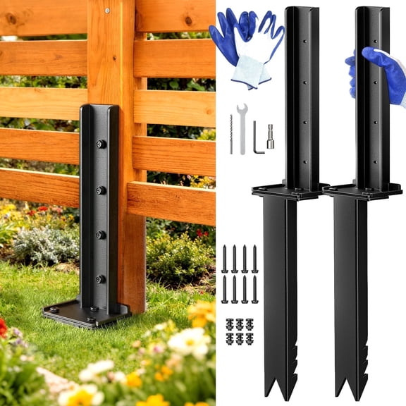 SUNALLY Fence Post Repair Kit 2 Pack, Heavy Duty Fence Post Anchor Ground Stakes, Quick-Fix Wood Support for Tilted/Broken Wood Posts