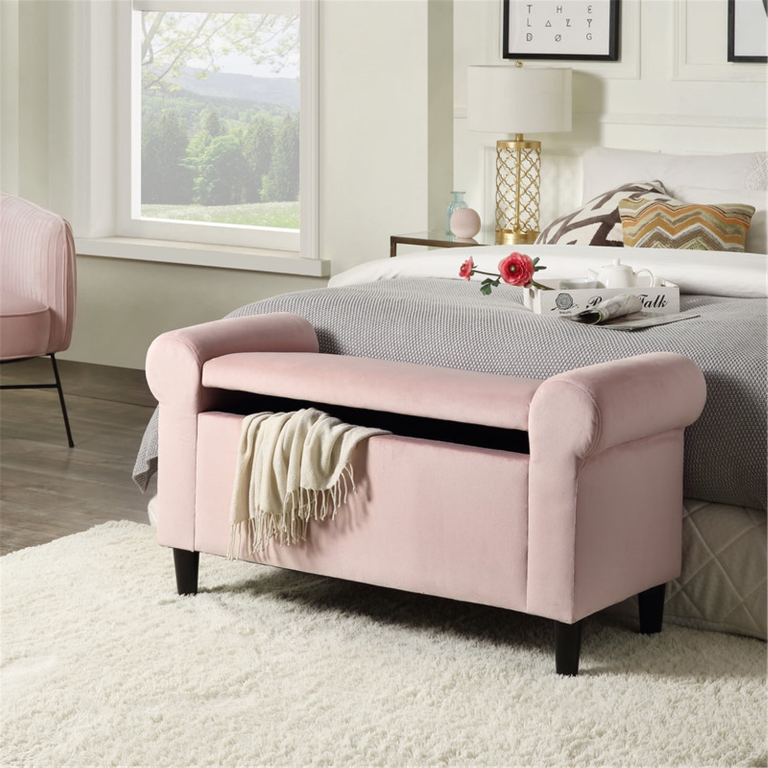 Lilola Home Meryl Pink Velvet Storage Bench