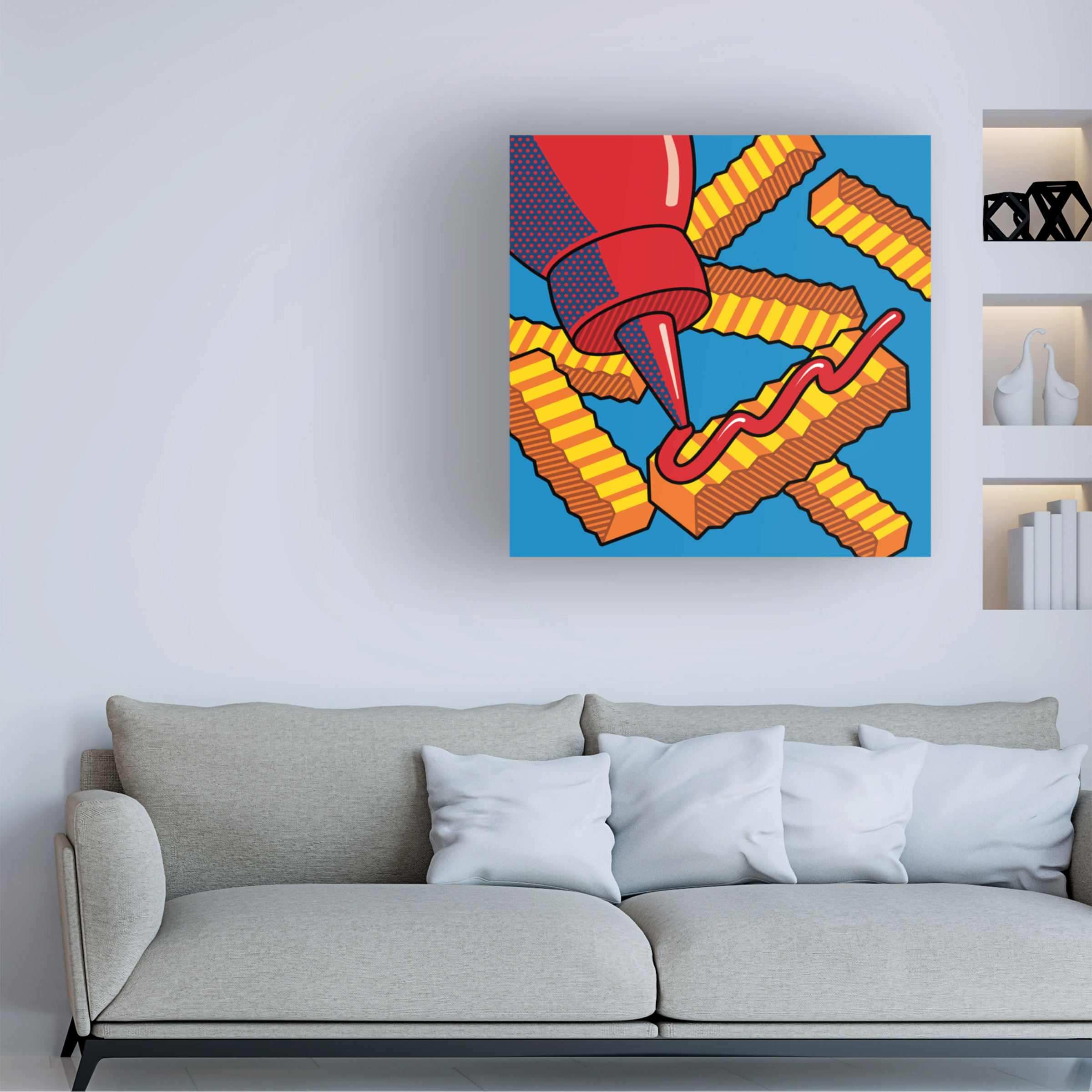 Ron Magnes 'Fries With Ketchup On Blue' Canvas Art