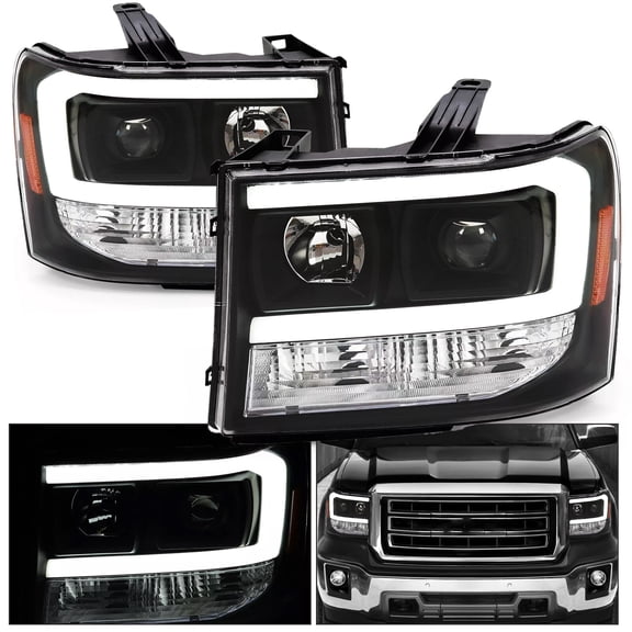 For GMC Sierra 1500 2500HD 3500HD 07-2013 14 Black LED DRL Projector Headlights