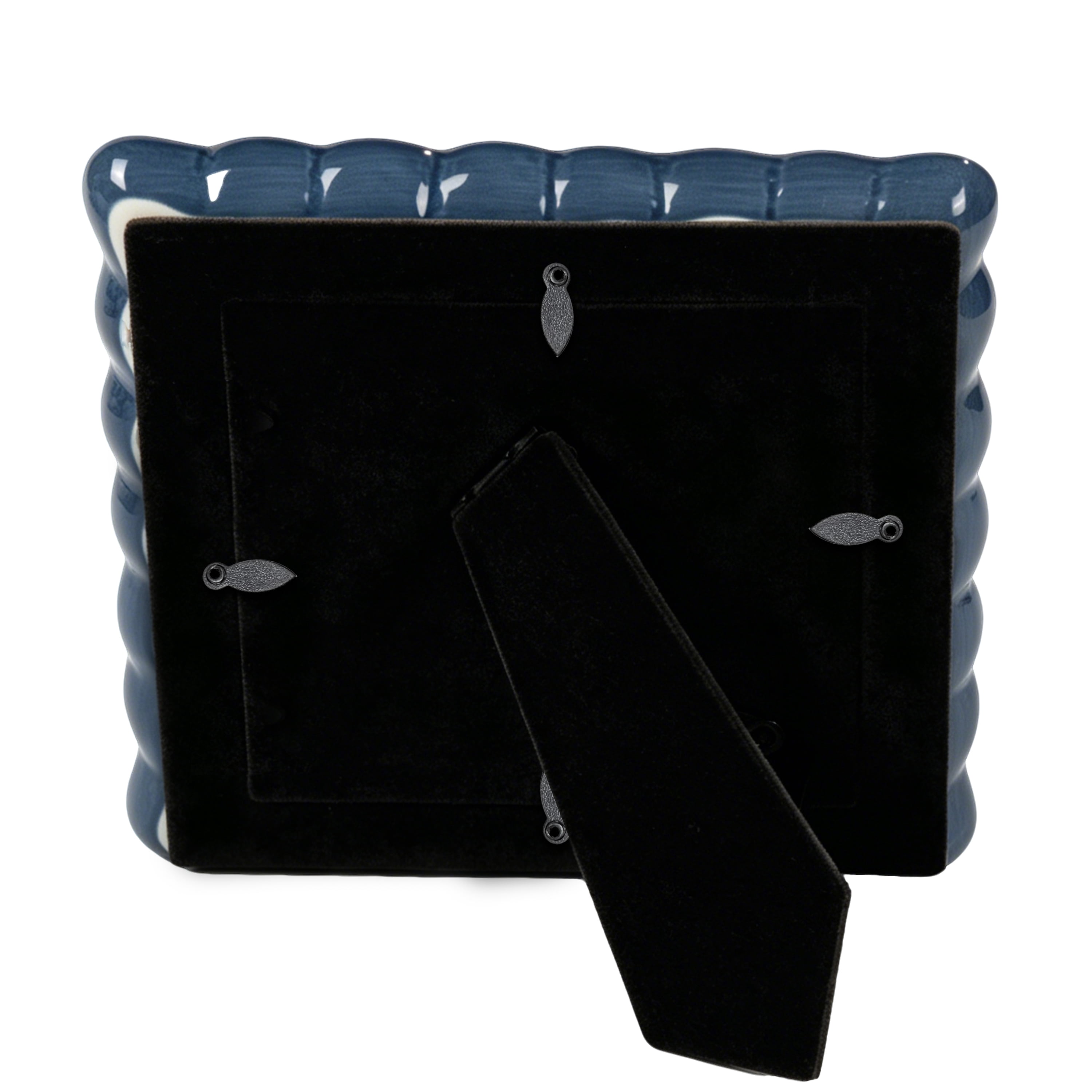 Sterling & Noble Home – 4x4 Picture Frame – Double Ruffle Dark Blue Ceramic Tabletop Photo Frame