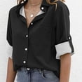 thumbnail image 6 of KBZDBZC Dressy Blouses for Women Button Down Shirts for Women Loose V Neck Blouses Casual Roll Up Collared Tops With Pocket Blouse Women's Tshirts Womens Shirts (Black,L), 6 of 6