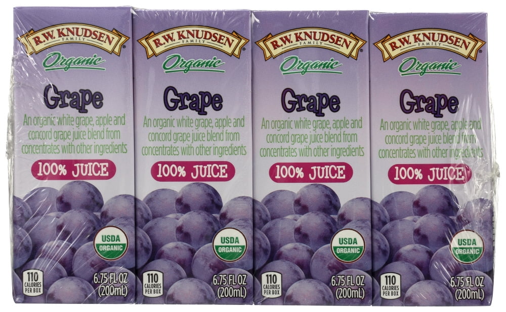 Rw Knudsen Juice, Organic Grape Juice Box, 4 Each