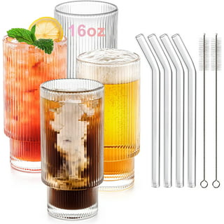 Origami Style Glass Cup Ripple Vintage Glassware Set of 4 Ribbed Glassware  Unique Kitchen Drinking Glasses, Ideal for Cocktail Coffee Soda Juice Beer  (4, 6.5oz+10.5oz) 