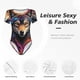 thumbnail image 4 of Fotbe Colorful Wolf Head Body de Mujer con Cuello Redondo y Mangas Cortas, Sin Mangas Ajustado, Suave, Cómodo y Básico-Large, 4 of 7