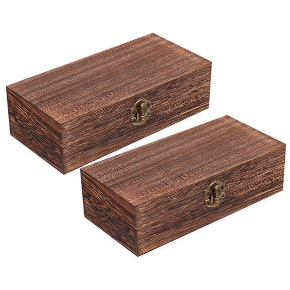 PAMINGONO Set of 2 Vintage Dark Brown Wood Storage Chests Decorative Wooden Trinket Boxes