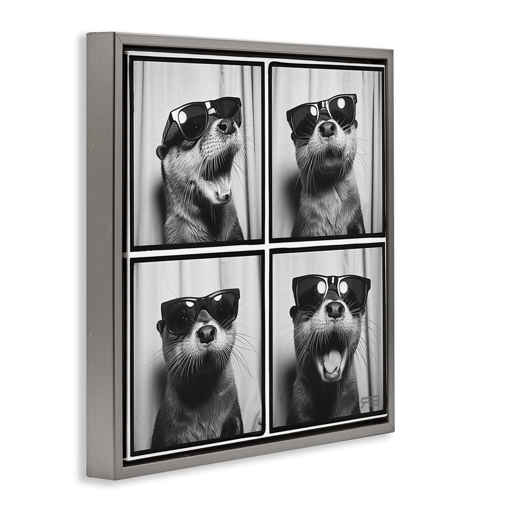 Stupell Industries Fun Sunglasses Otter Animals Painting Gray Floater Framed Canvas Art Print Wall Art, 25 x 25