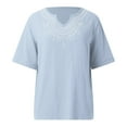 thumbnail image 4 of OSOLU Women V-Neck Solid Color Women Loose Pullover Short Sleeve Summer T-Shirt Tee Tops Breathable Dailywear, 4 of 6