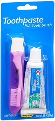 travel size toothpaste and toothbrush