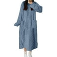 thumbnail image 3 of Aobny Flannel Winter Womens Nightgowns Blue Crew Neck Solid Long Long Sleeve with Pockets Adults Nightgowns Loungewear, 3 of 8