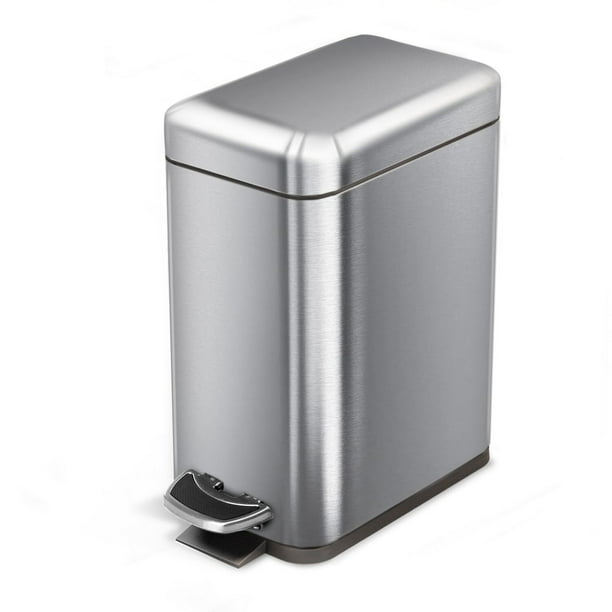 Cubeta de basura pequeño de 1.3 galones con tapa y pedal, papelera de acero inoxidable con diseño delgado para el hogar y la oficina, plata, 5 litros