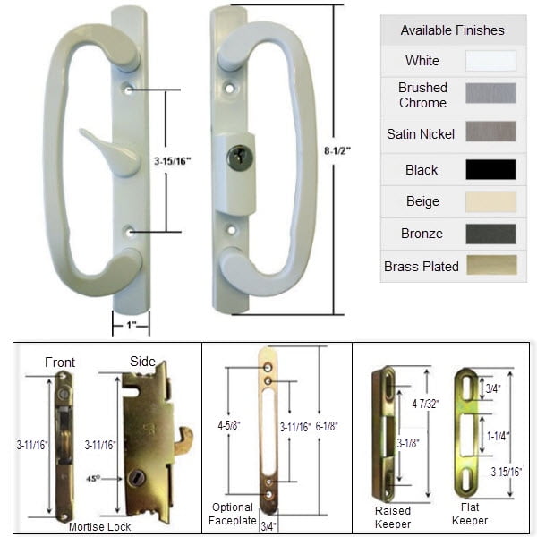 White,Non-Keyed A-Position Patio Door Handle Kit with Mortise Lock and Keepers 