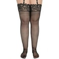 thumbnail image 4 of Angelique Womens Plus Size Hosiery Sheer Lace Top Black Thigh High Stockings for Garter Belts 3X-Large-4X-Large Plus Black, 4 of 5