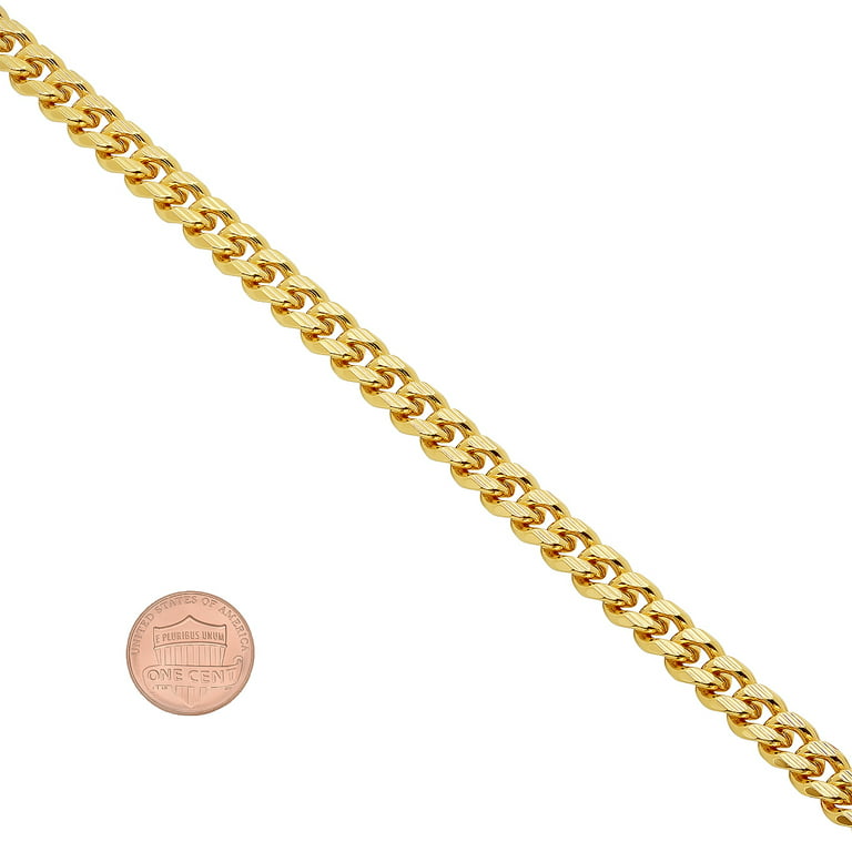 7mm 14k Yellow Gold Plated Flat Cuban Link Curb Chain Necklace, 22 inches