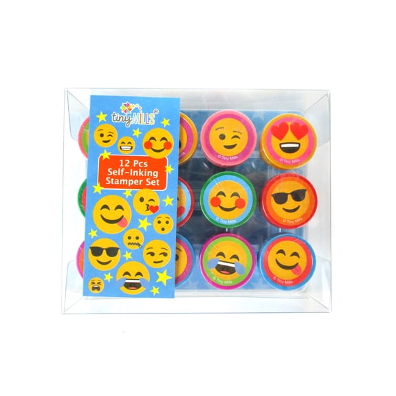 TINYMILLS 12 Pcs Emoji Stamp Kit for Kids Birthdays Party Favors Goodie Bag Stuffers Stocking Stuffers Arts & Crafts
