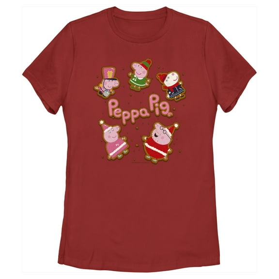 Women's Peppa Pig Christmas Gingerbread Cookie Characters Graphic T-Shirt
