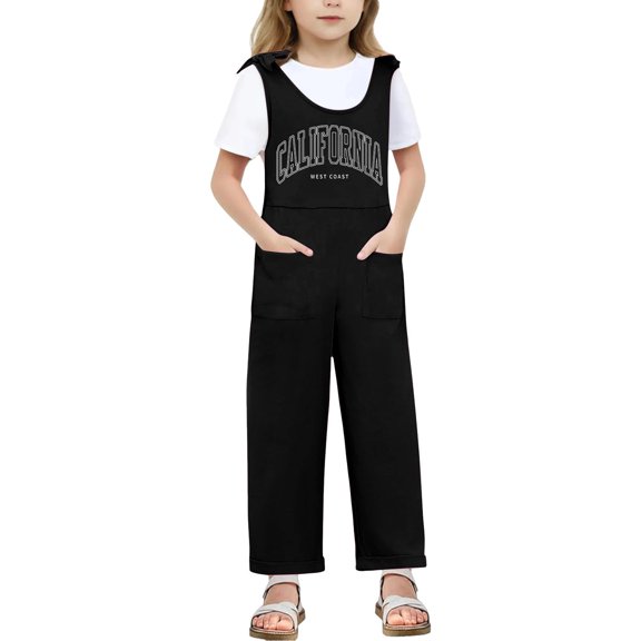 Landzoo Kids Girls Romper Letter Print Sleeveless Halter Jumpsuits With Summer Loose Fit Toddler Girls Onesie Size 5-6 Years Black