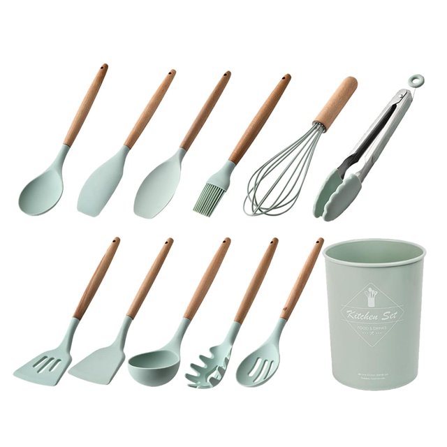12 piezas Juego de utensilios de cocina antiadherentes, ranurados, platos giratorios para pinzas para alimentos Adepaton LL-1143