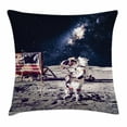 thumbnail image 1 of Outer Space Decor Throw Pillow Cushion Cover, American Spaceman on Moon Future Solar Discovery in Deep Technology View, Decorative Square Accent Pillow Case, 18 X 18 Inches, Blue Grey, by Ambesonne, 1 of 2