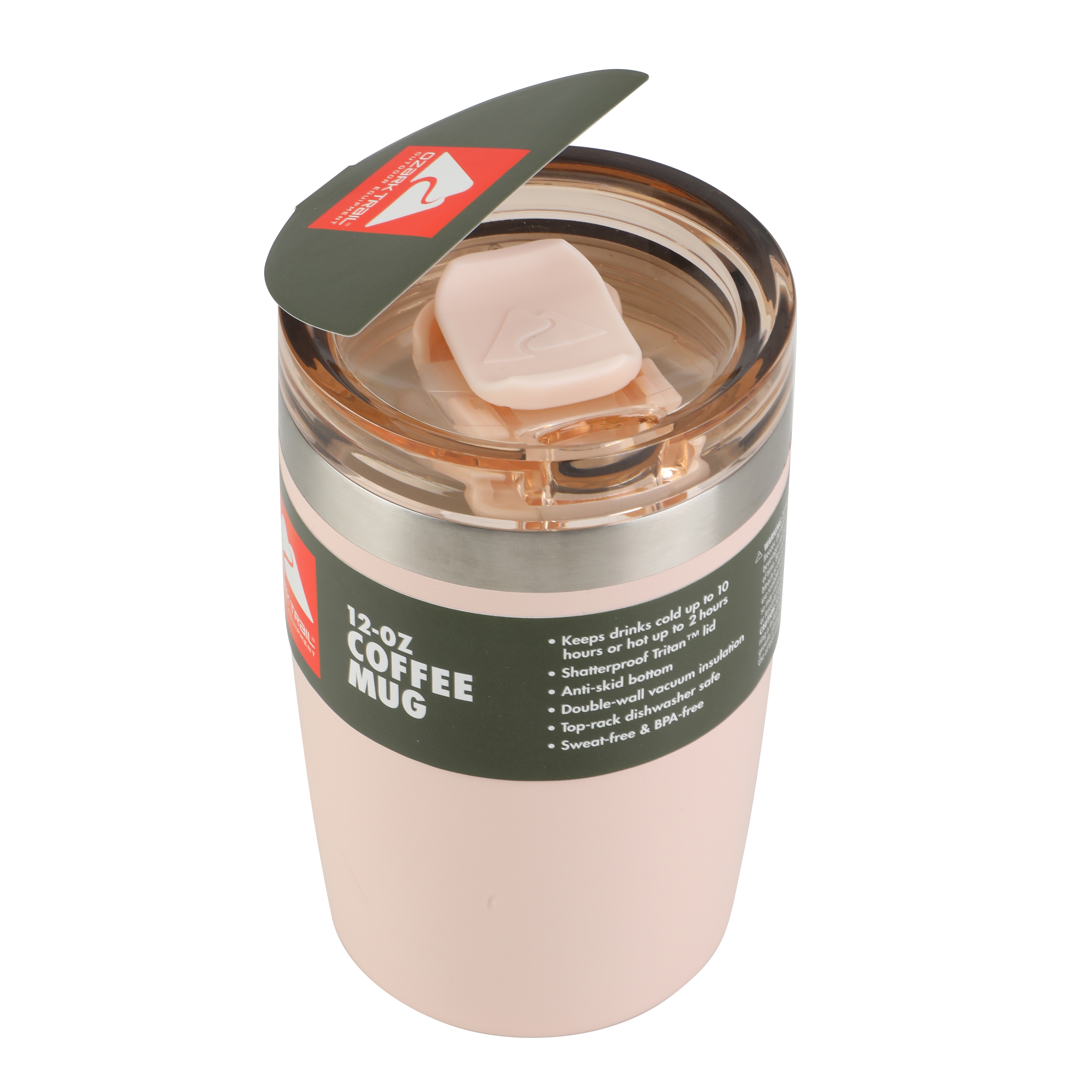 Termo de viaje aislado de acero inoxidable de 12 oz con revestimiento cerámico y tapa deslizante, color durazno escarchado 5
