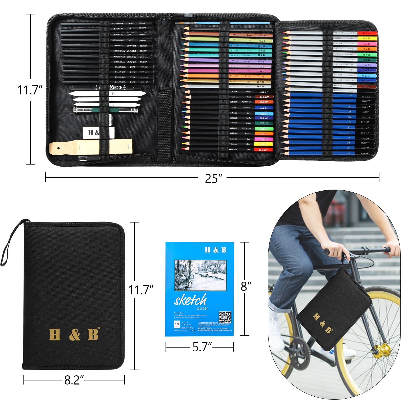 72 Pcs Art Supplies Art Set,Drawing Supply for Artist Adult Teen Kids, Drawing Pencils Kit,Sketching Set Include Charcoal & Colored  Pencil,Sketchbook,Coloring Book in Travel Case 