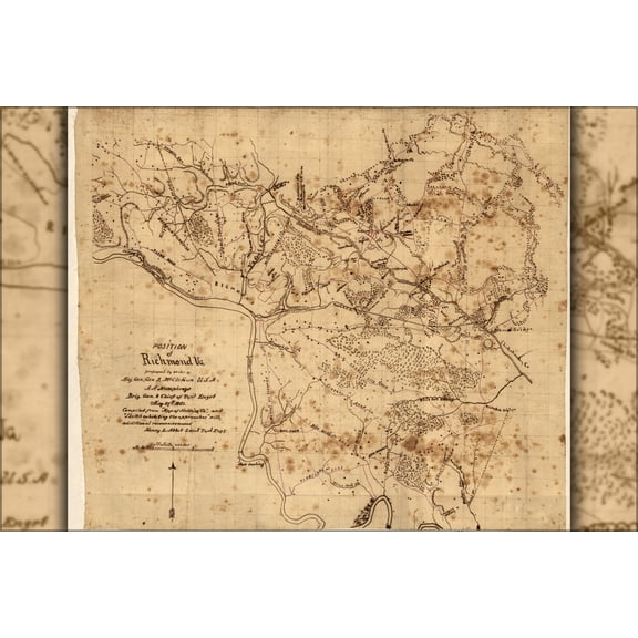 24"x36" Gallery Poster, map of Richmond region, Virginia 1862