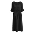 thumbnail image 6 of Guieoi Womens Dresses Plus Size Round-Neck Solid-Color Cotton-Linen Short-Sleeve Lace-Trimmed Ruffled-Sleeve Dress Black M, 6 of 6