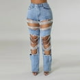 thumbnail image 4 of JGNGSHN Womens High Waist Ripped Boyfriend Jeans Fashion Destroyed Straight Wide Leg Denim Pants, 4 of 6