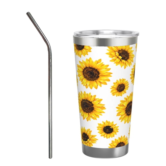20oz Bright Sunflower Tumbler with Handle Stainless Steel Insulated Travel Coffee Cup Gift with Stainless Steel Straw