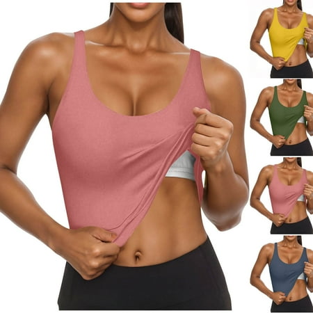 Jinhomg Sports Tank Tops for Women Summer Sleeveless Workout Camisoles Lightweight Spaghetti Strap Neck Tanks with Built in Bra Pink XL